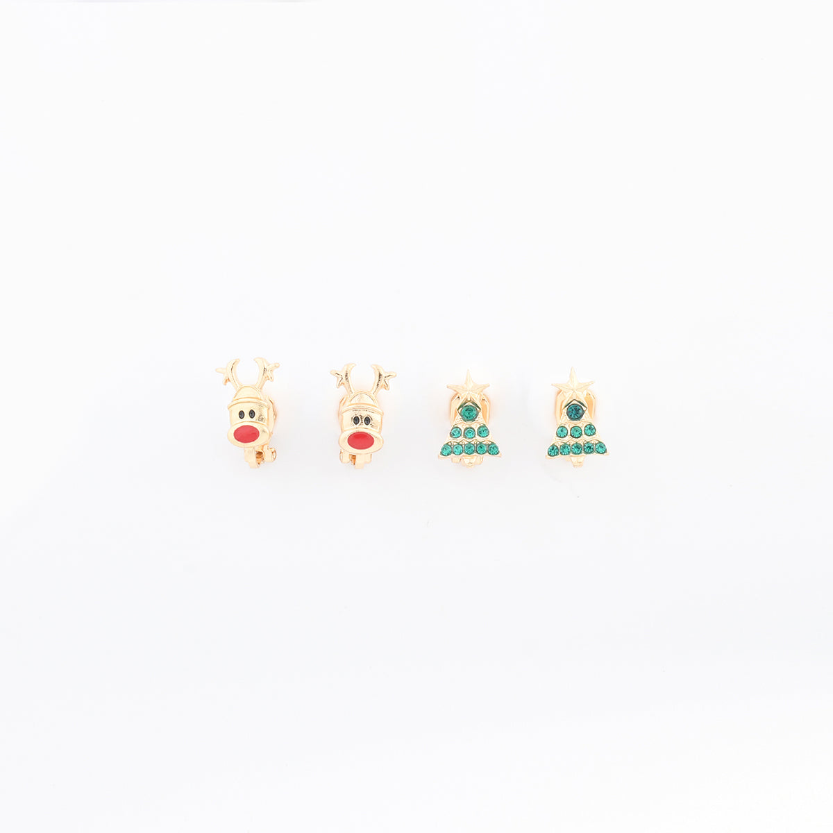 Boucles d'oreilles clips - Set x2 paires de puces d'oreilles rennes et sapins, BALABOOSTE