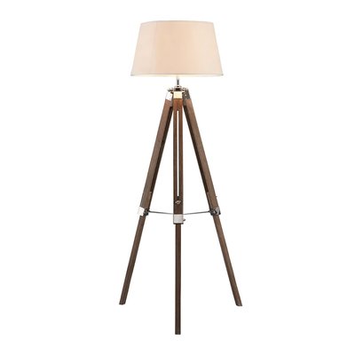 Dark Brown Wood Tripod Floor Lamp with Cream Shade SO'HOME