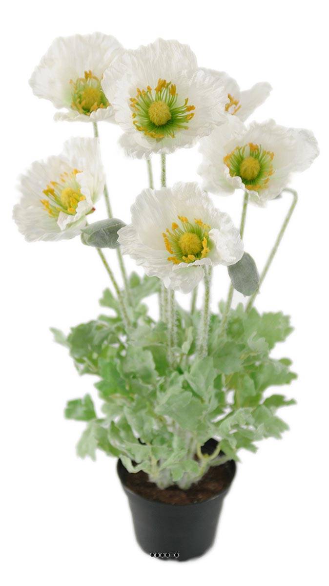 Pavot artificiel en pot H 45 cm D 30 cm quali, ARTIFICIELLES