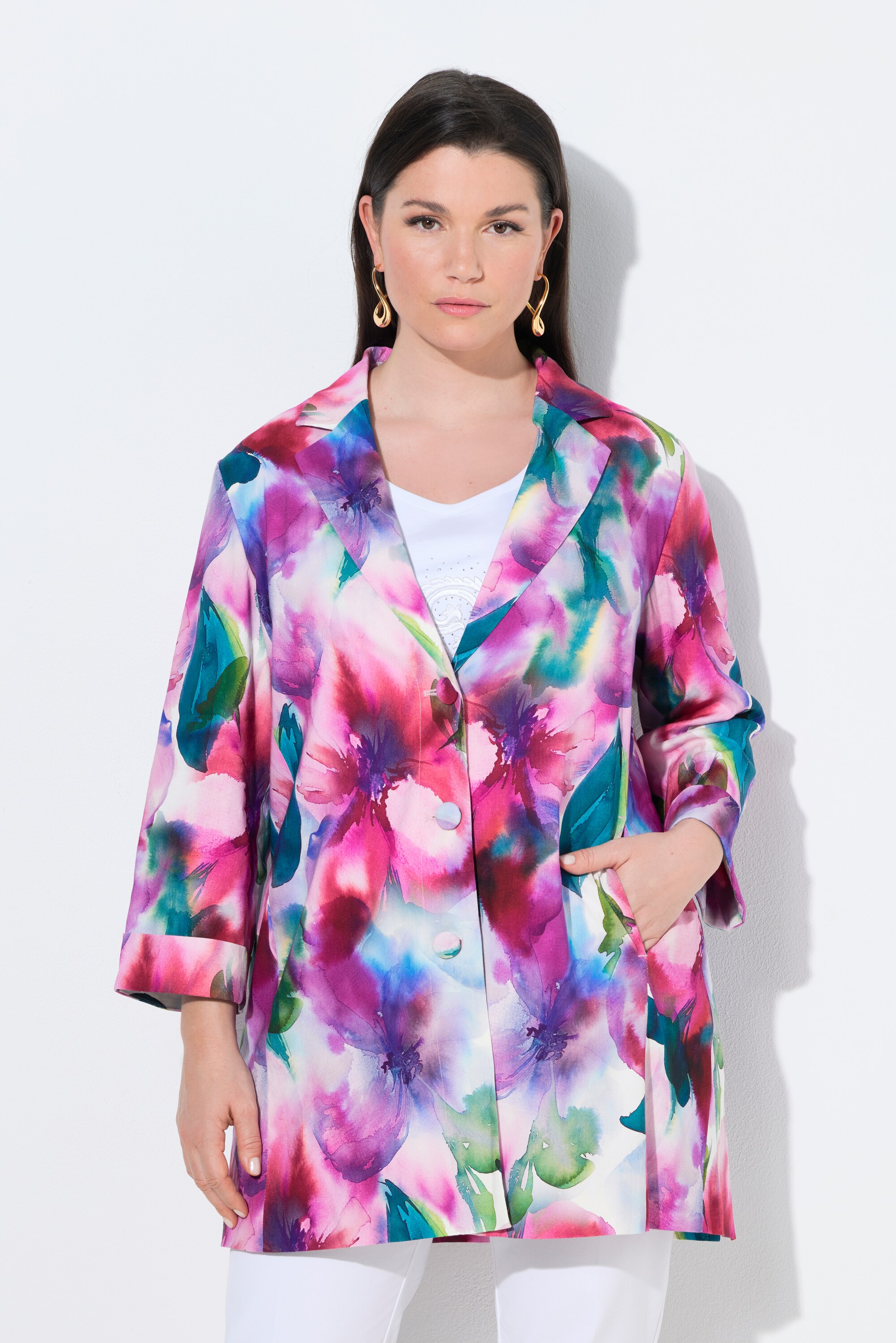 Blazer en lin mélangé, coupe évasée, ULLA POPKEN