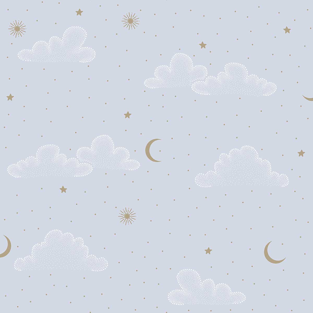 Papier peint nuages étoiles lune fond bleu ciel, HEXOA