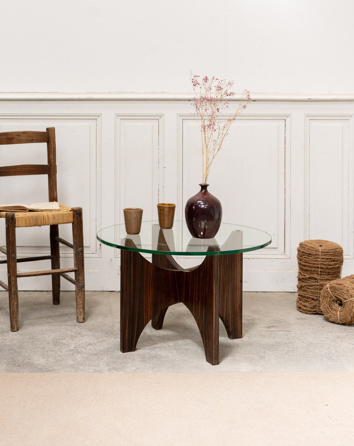 Table basse en verre et palissandre Donna N°1070 - Bon état, DEBONGOUT