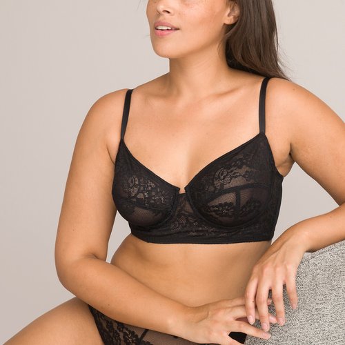 Chantilly lace bustier bra, black, La Redoute Collections