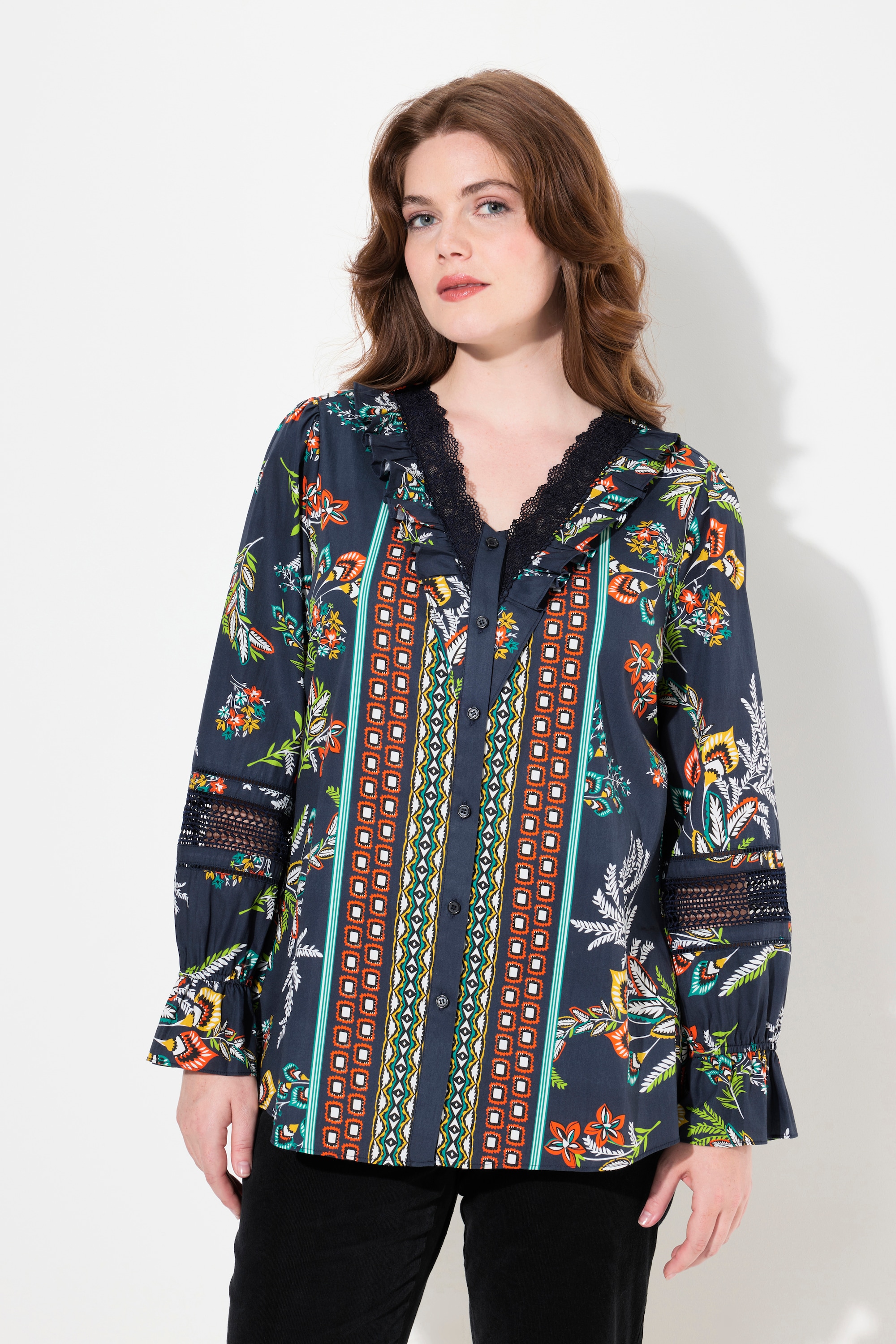 Blouse à col en V et manches longues, ULLA POPKEN