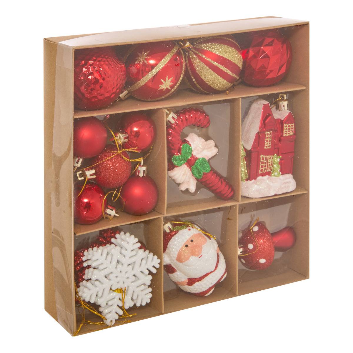 Lot de 20 décorations de sapin esprit Noël traditionnel rouge et blanc, FEERIC LIGHTS & CHRISTMAS