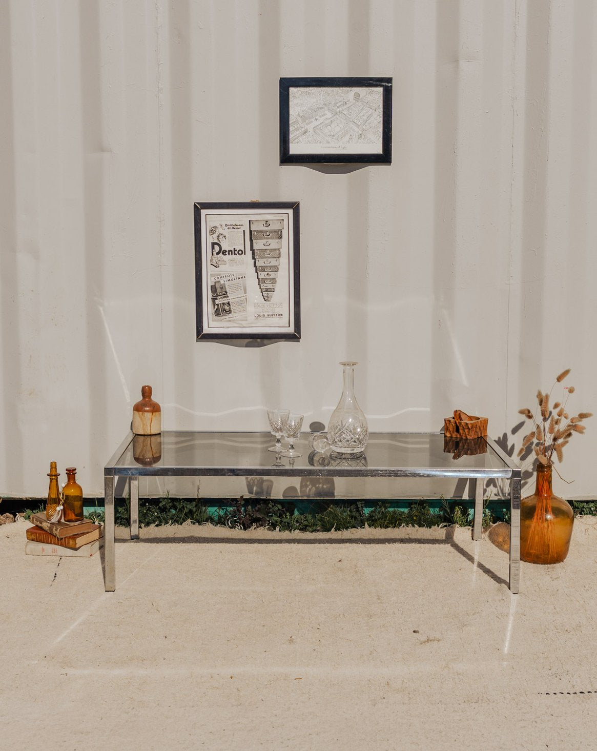 Table basse chromée en verre Donna N°845 - Bon état, DEBONGOUT