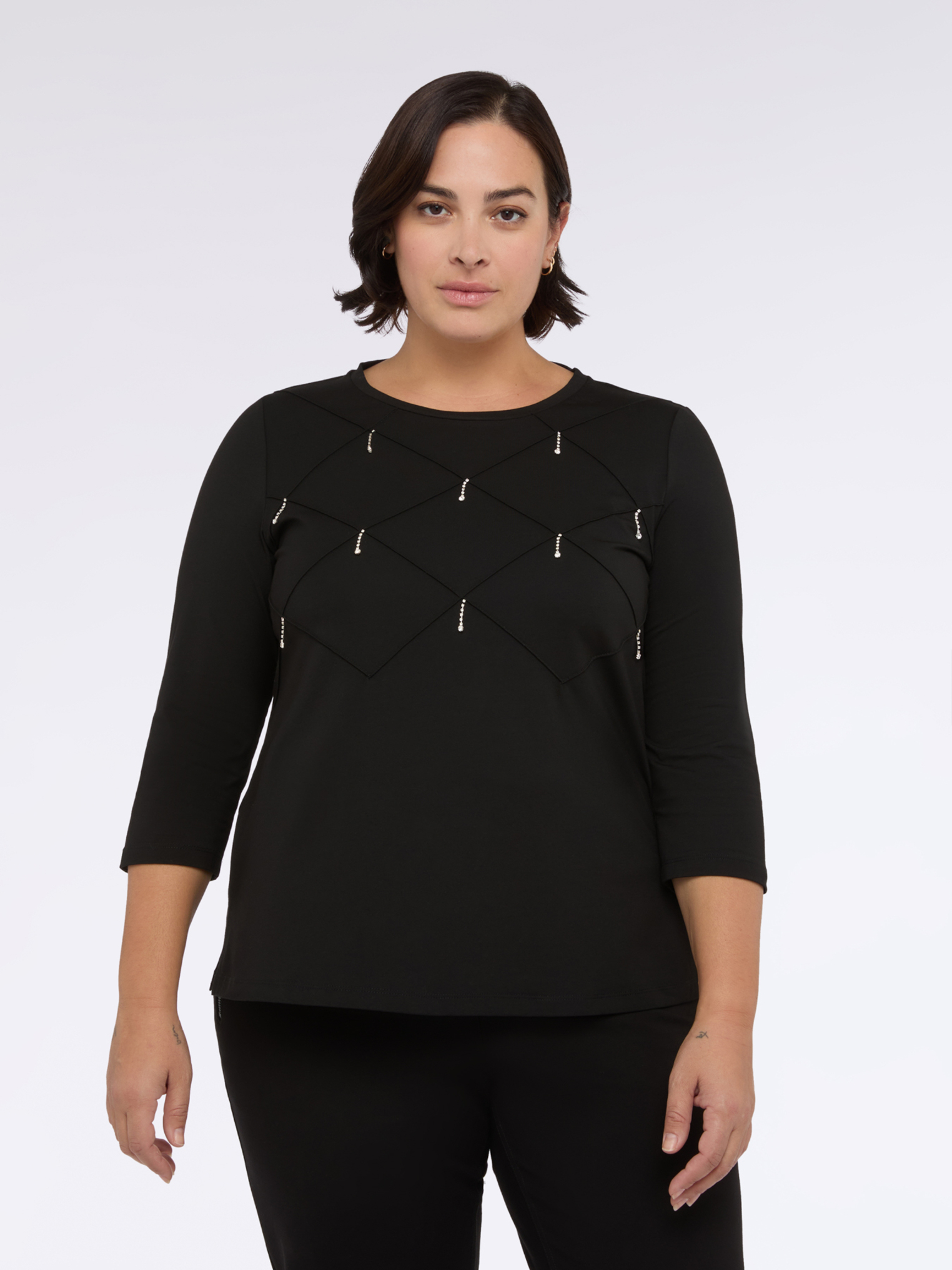 T-shirt en jersey de coton avec travail en losanges, FIORELLA RUBINO