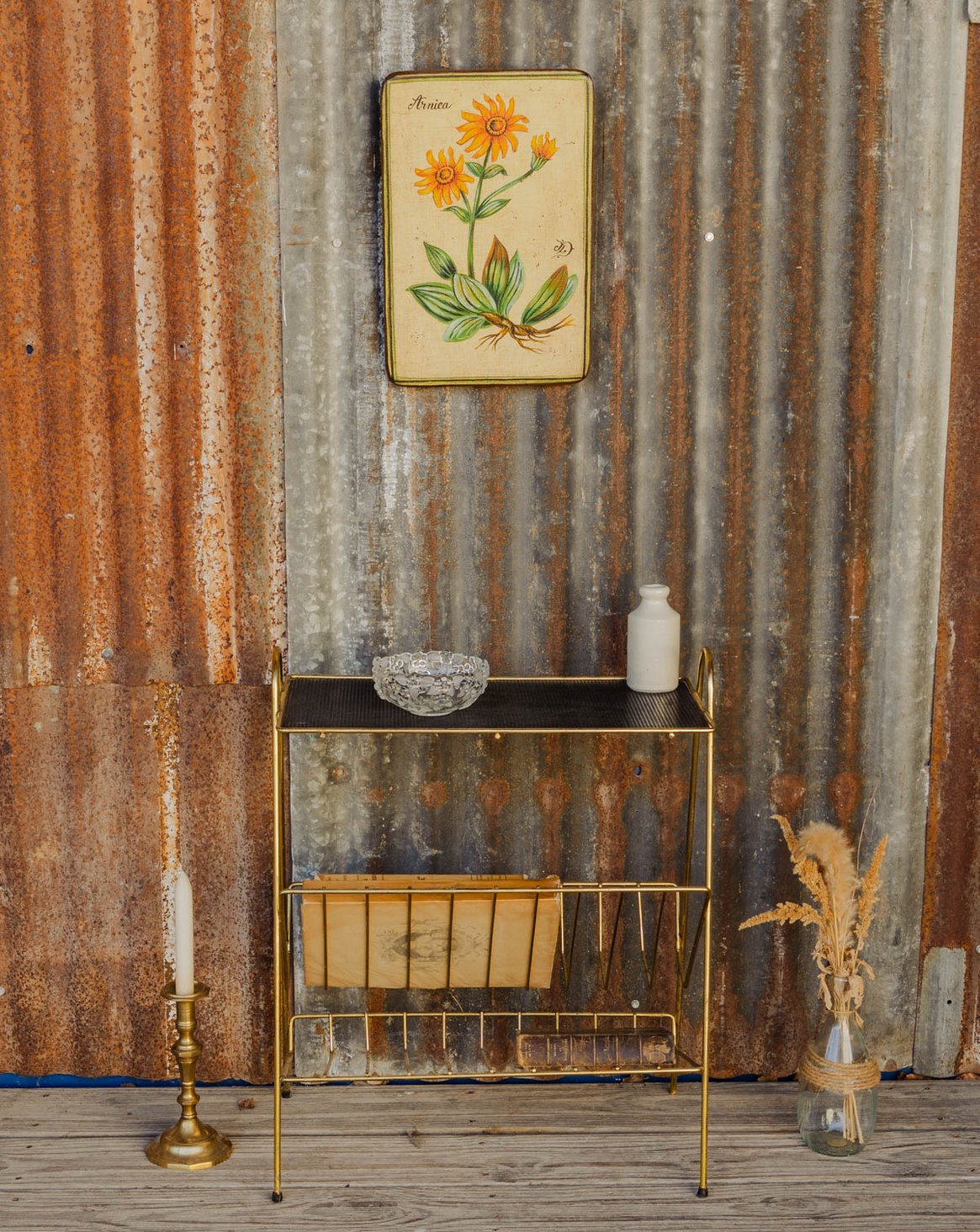 Table d'appoint en métal doré et noir Hanna N°1605 - Bon état, DEBONGOUT