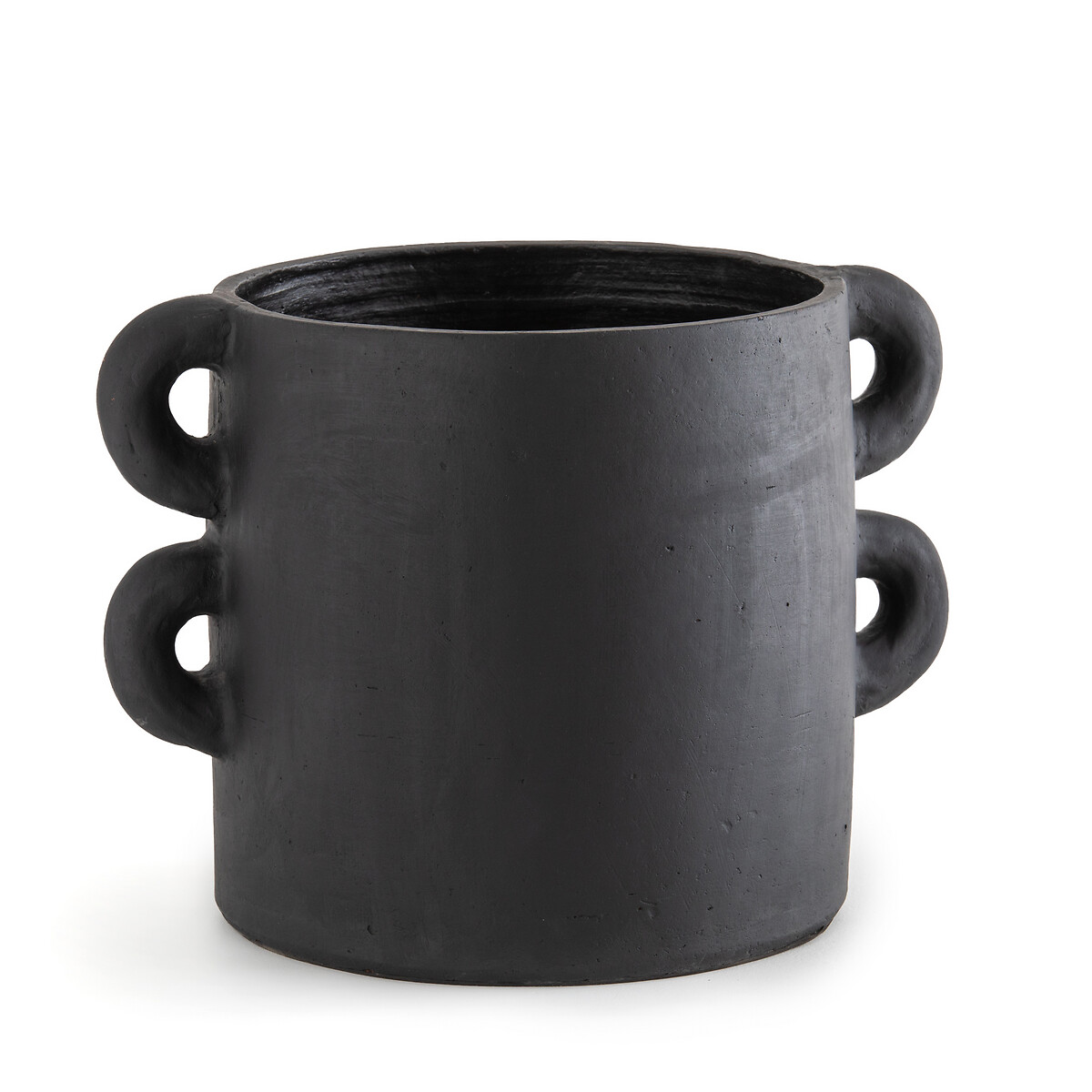 Pot rond moderne lisse zajsan Ø38 x H 85 cm en résine Cache-pot Noir brillant Effet laqué 
