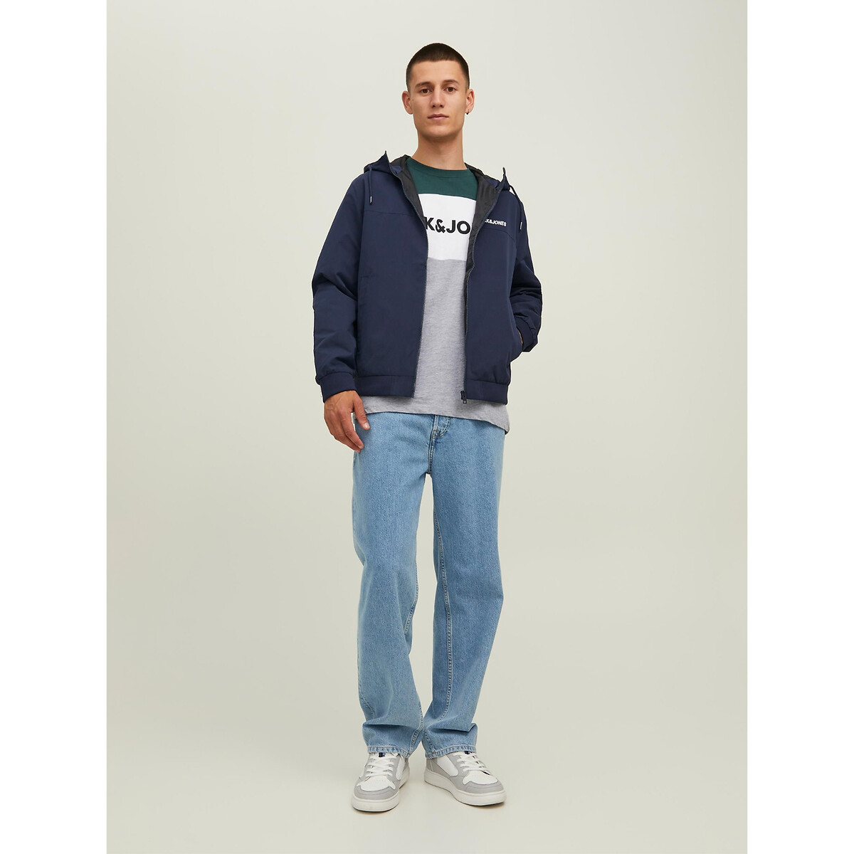 Rush blocking striped jacket with zip fastening and hood Jack