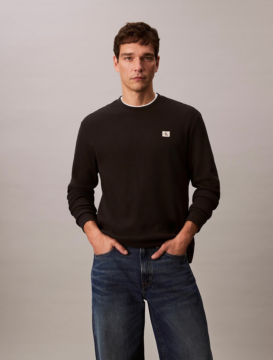 T-shirt maniche lunghe con effetto goffrato, CALVIN KLEIN JEANS