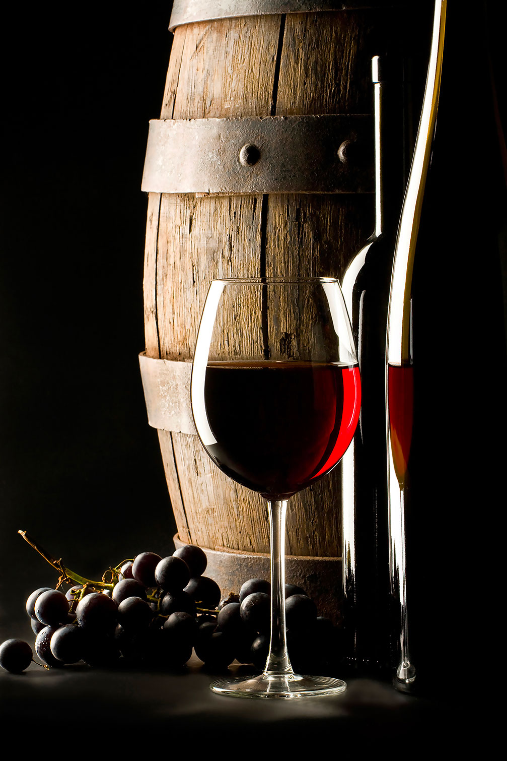 Tableau tonneau et verre de vin rouge, HEXOA
