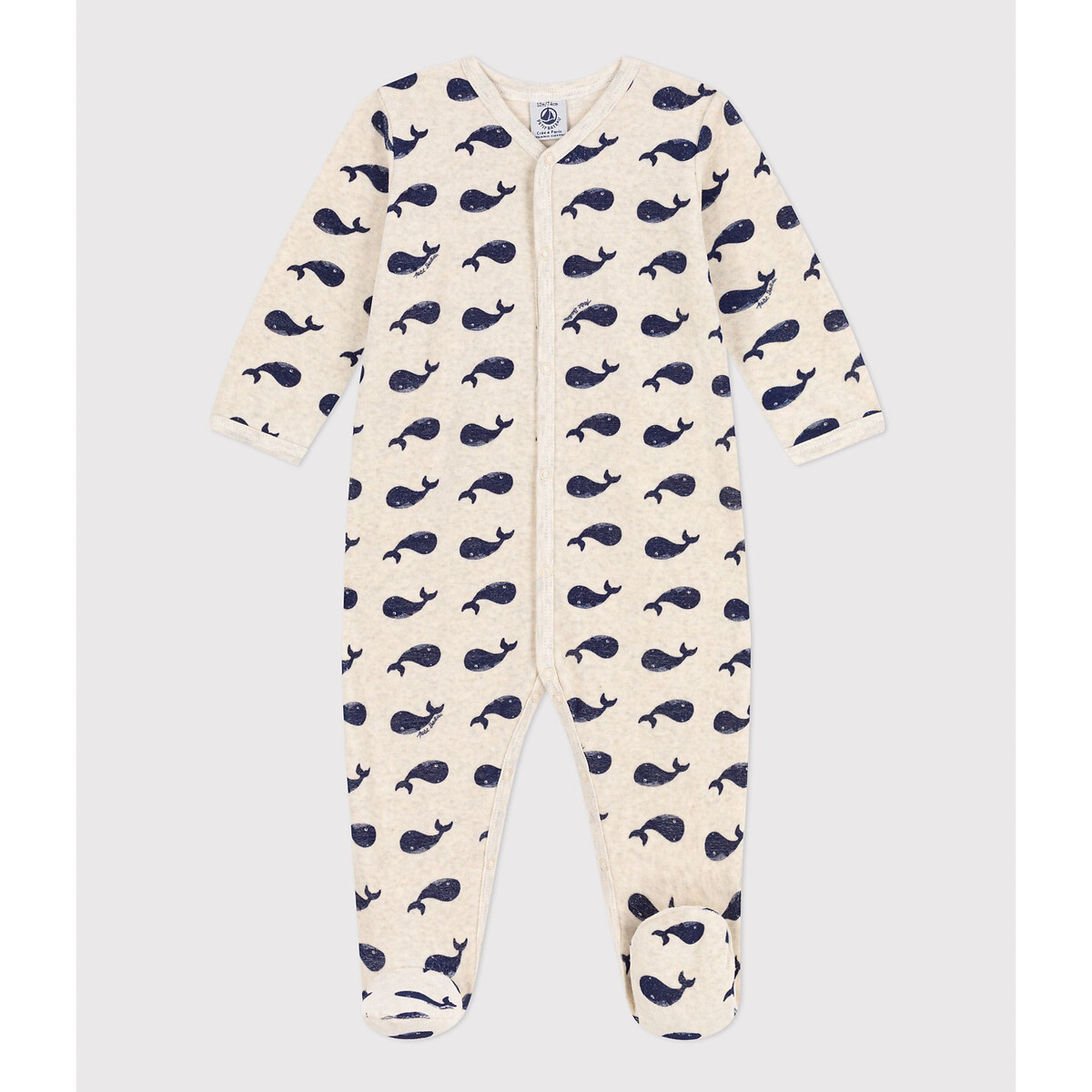 Velour Whale Print Sleepsuit