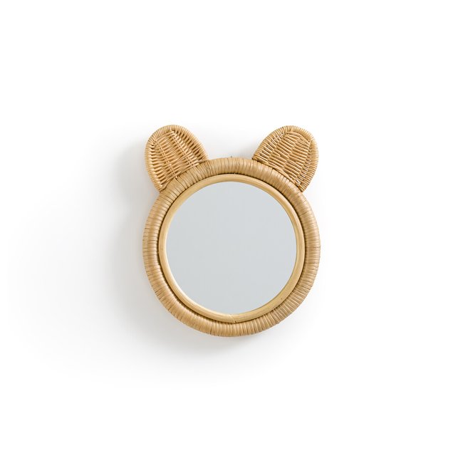 Espejo de ratán cabeza de oso ø25cm, Nogu natural <span itemprop=
