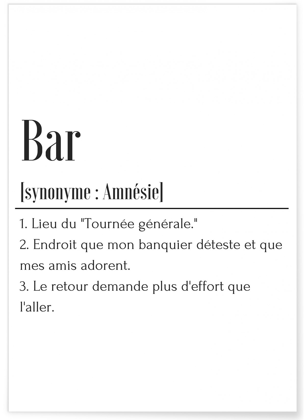 Affiche Définition Bar, L'AFFICHERIE
