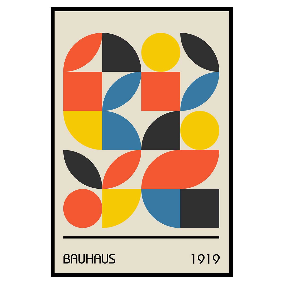 Affiche encadrée bauhaus composition géométrique, HEXOA