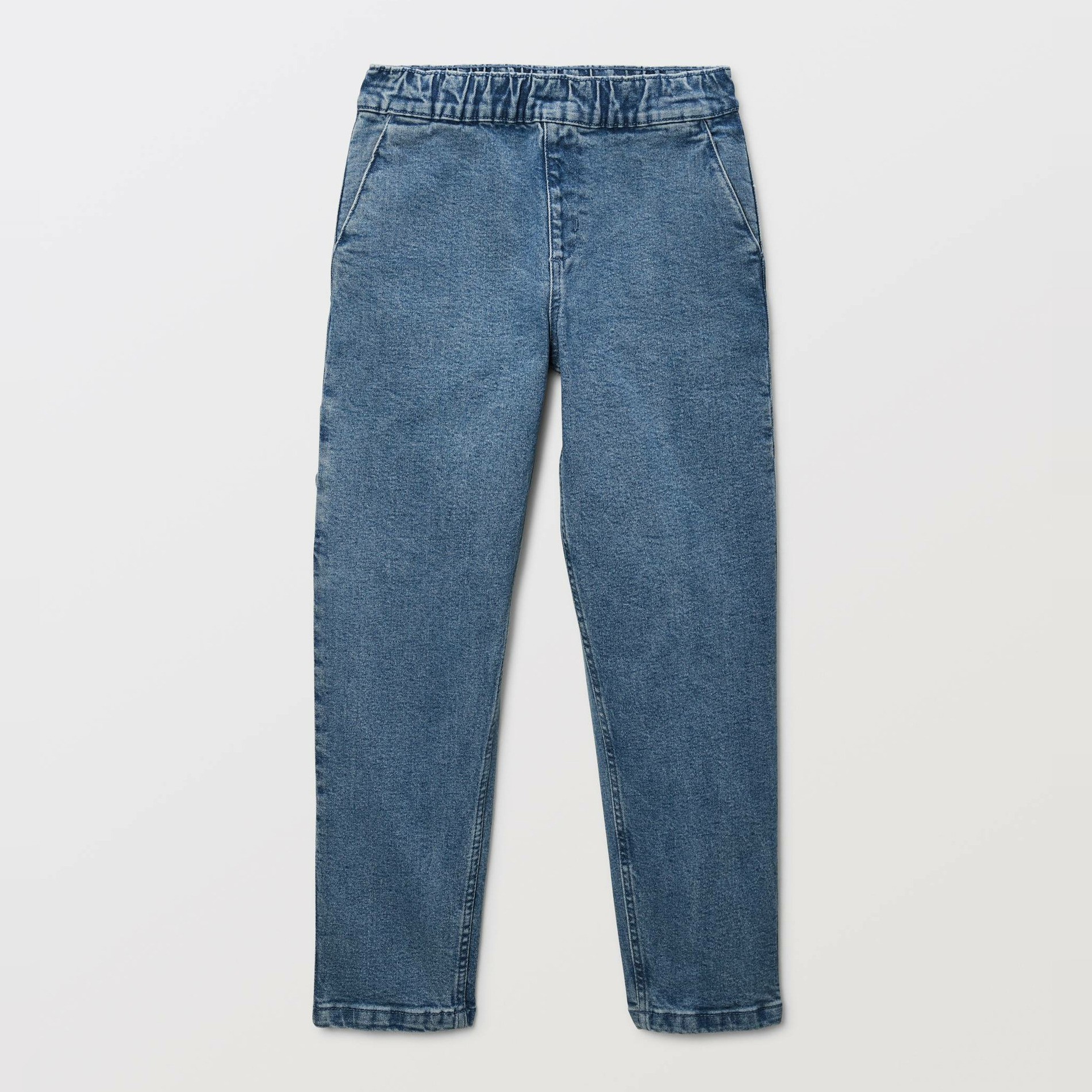 Jean droit taille élastiquée en coton, MONOPRIX