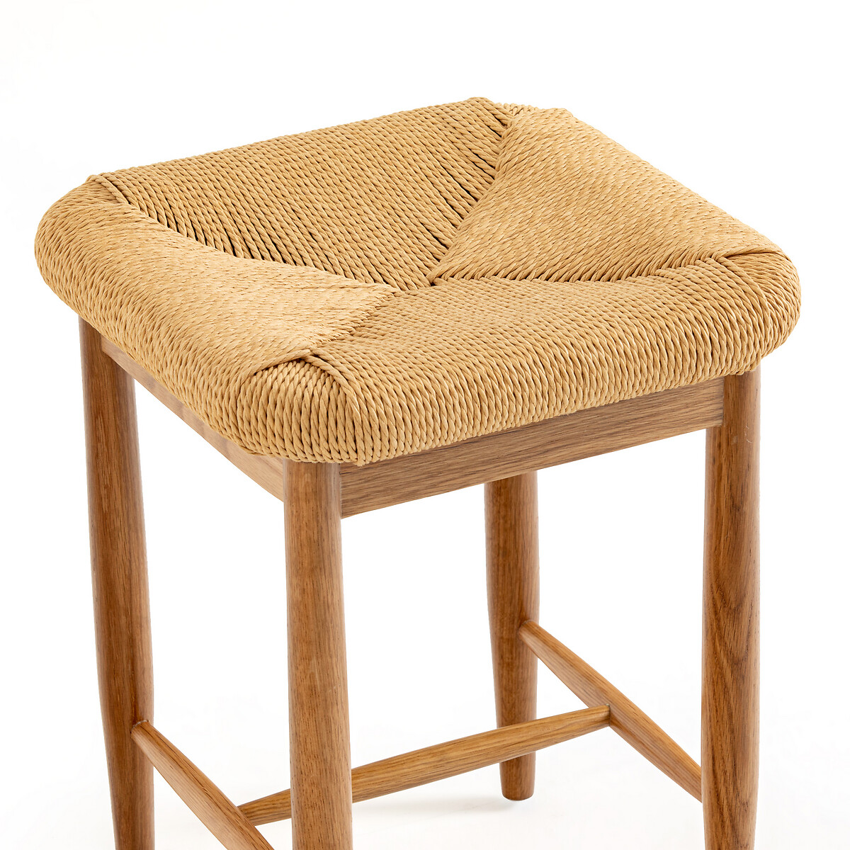 Product photograph of Andre Solid Oak Stool With Braided Seat from La Redoute UK.