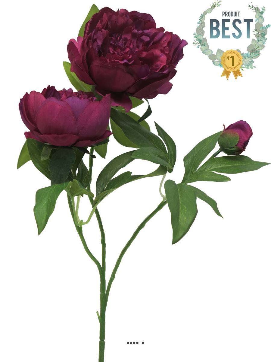 Pivoine artificielle ramifiée, 3 têtes, H, ARTIFICIELLES