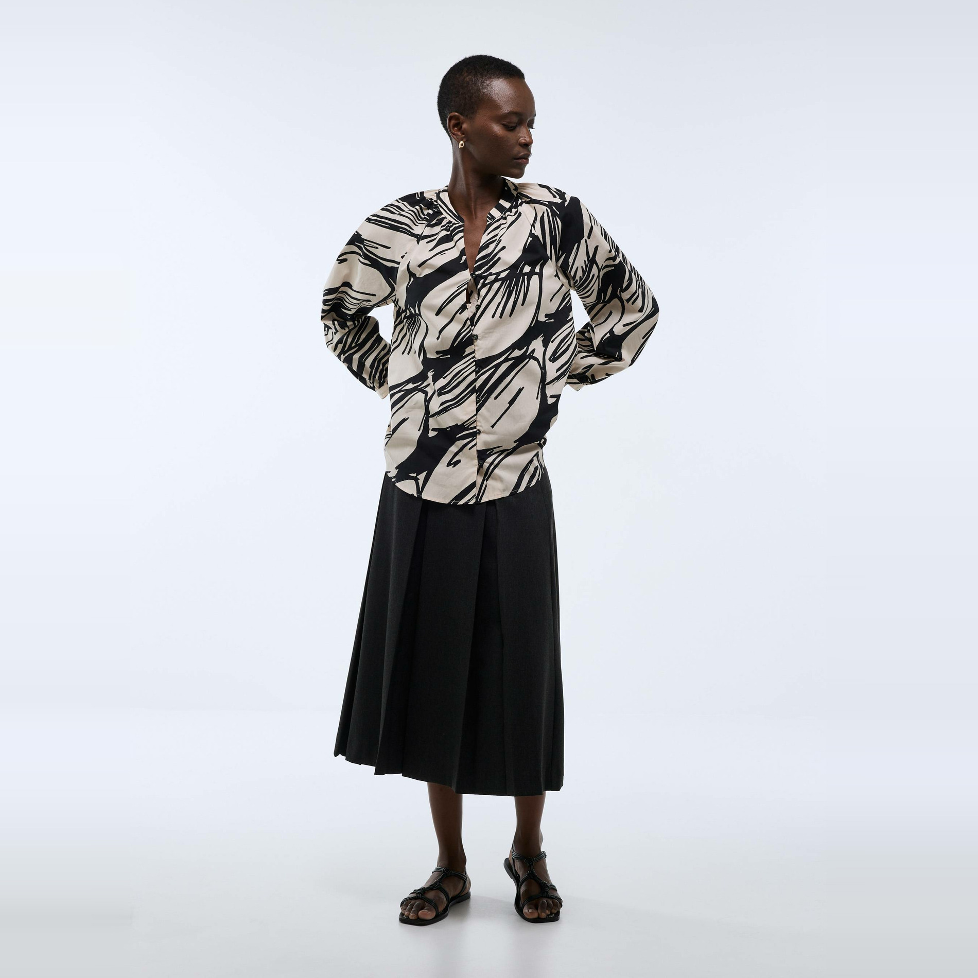 Blouse manches longues imprimée en coton, MONOPRIX