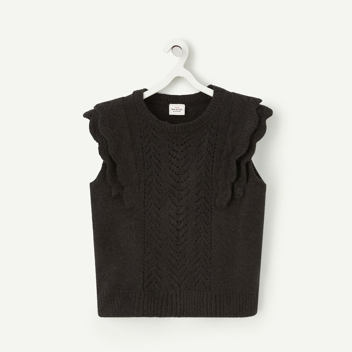 Openwork Knit Vest Top with Ruffles
