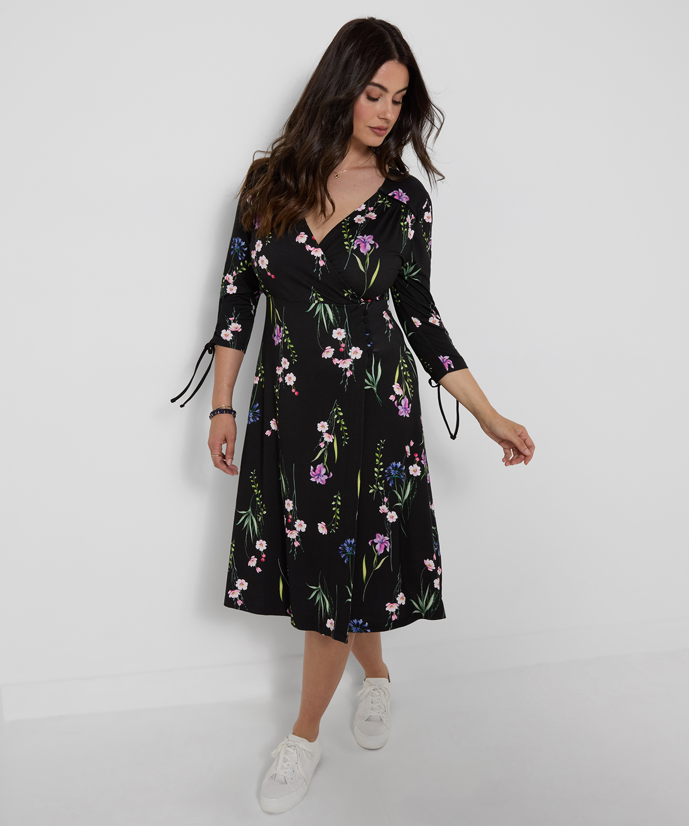Robe en Jersey à Col V Fleurs Tombantes, JOE BROWNS