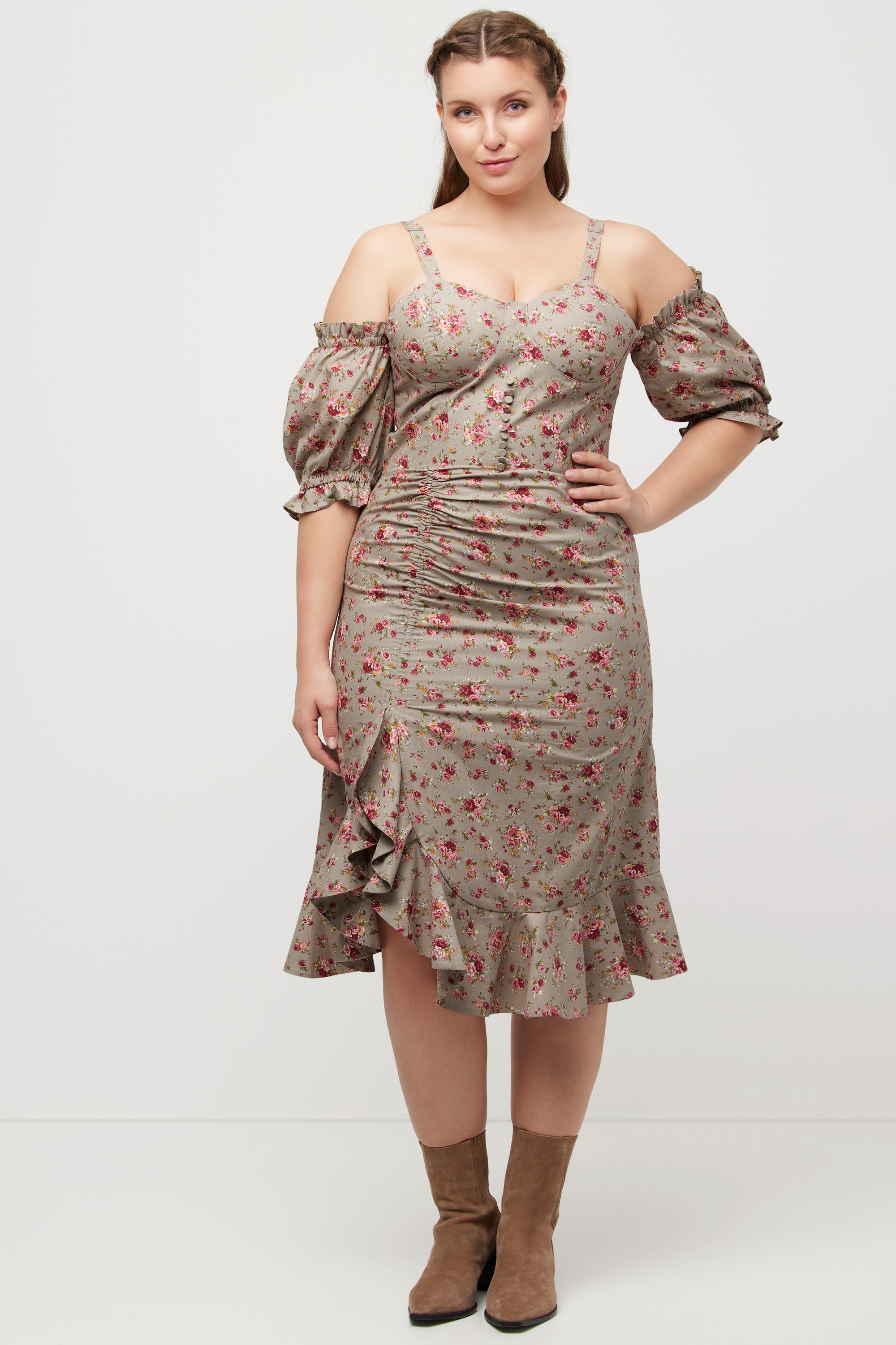 Robe mini, roses, manches courtes, ULLA POPKEN