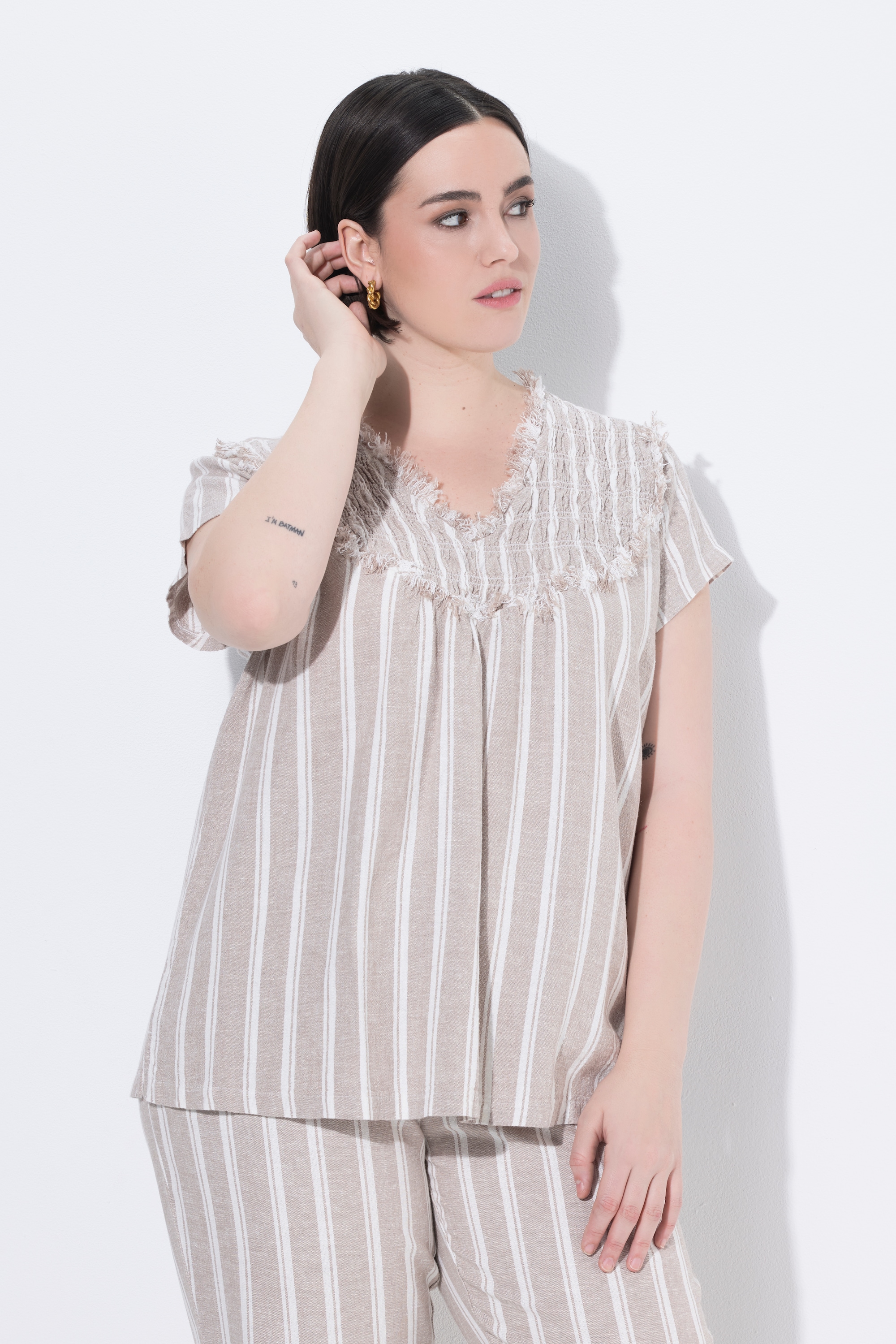 Blouse en lin à rayures, coupe évasée, ULLA POPKEN