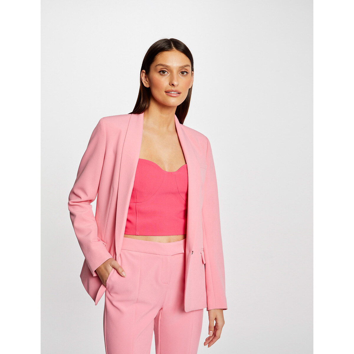 Straight fit blazer with shawl collar, pink, Morgan | La Redoute