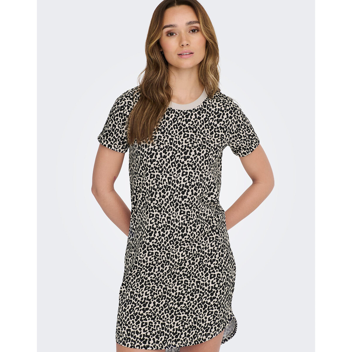 Leopard Print T-Shirt Dress in Cotton Mix