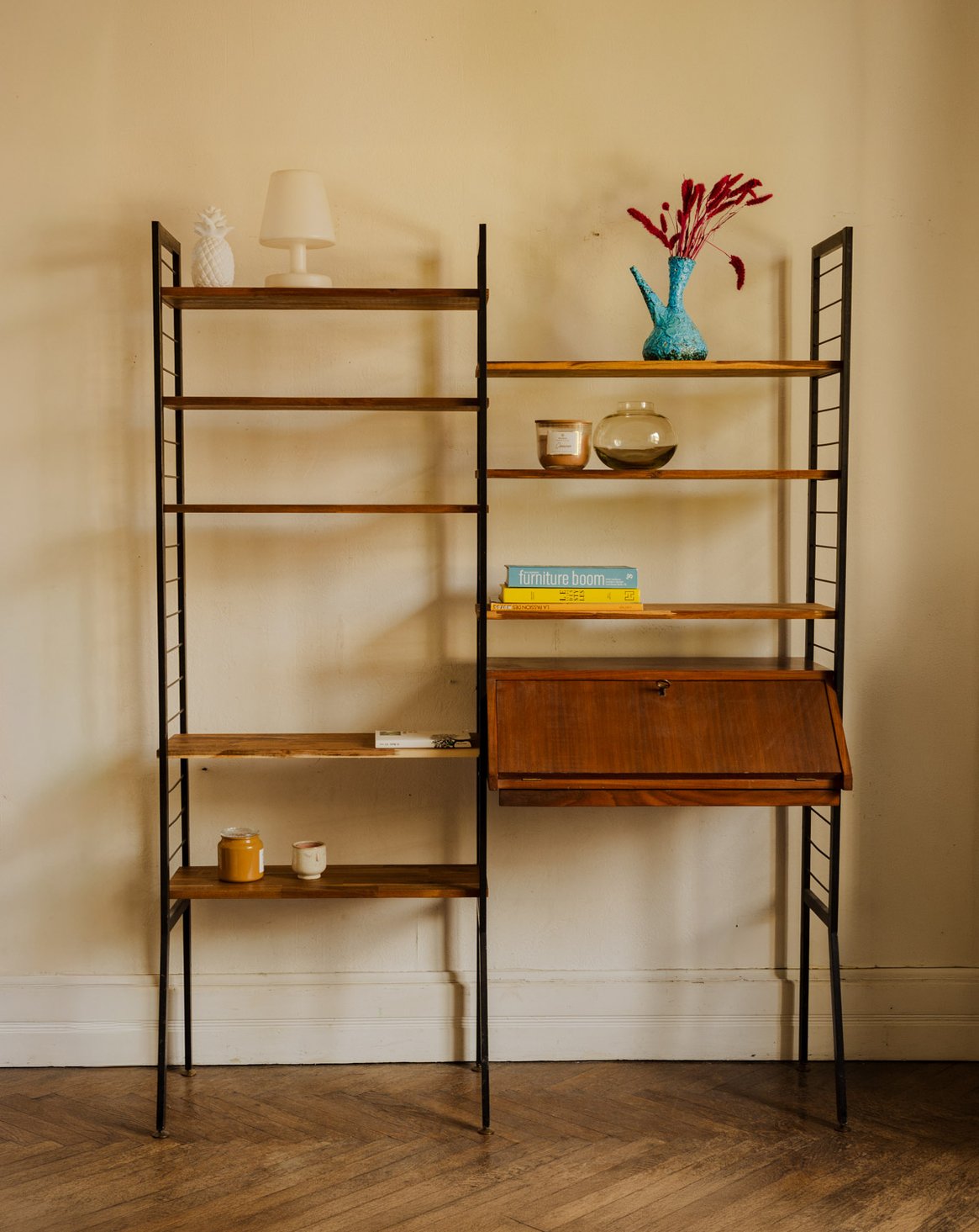 Bibliothèque modulable en bois et métal noir Madeleine N°751 - Bon état, DEBONGOUT