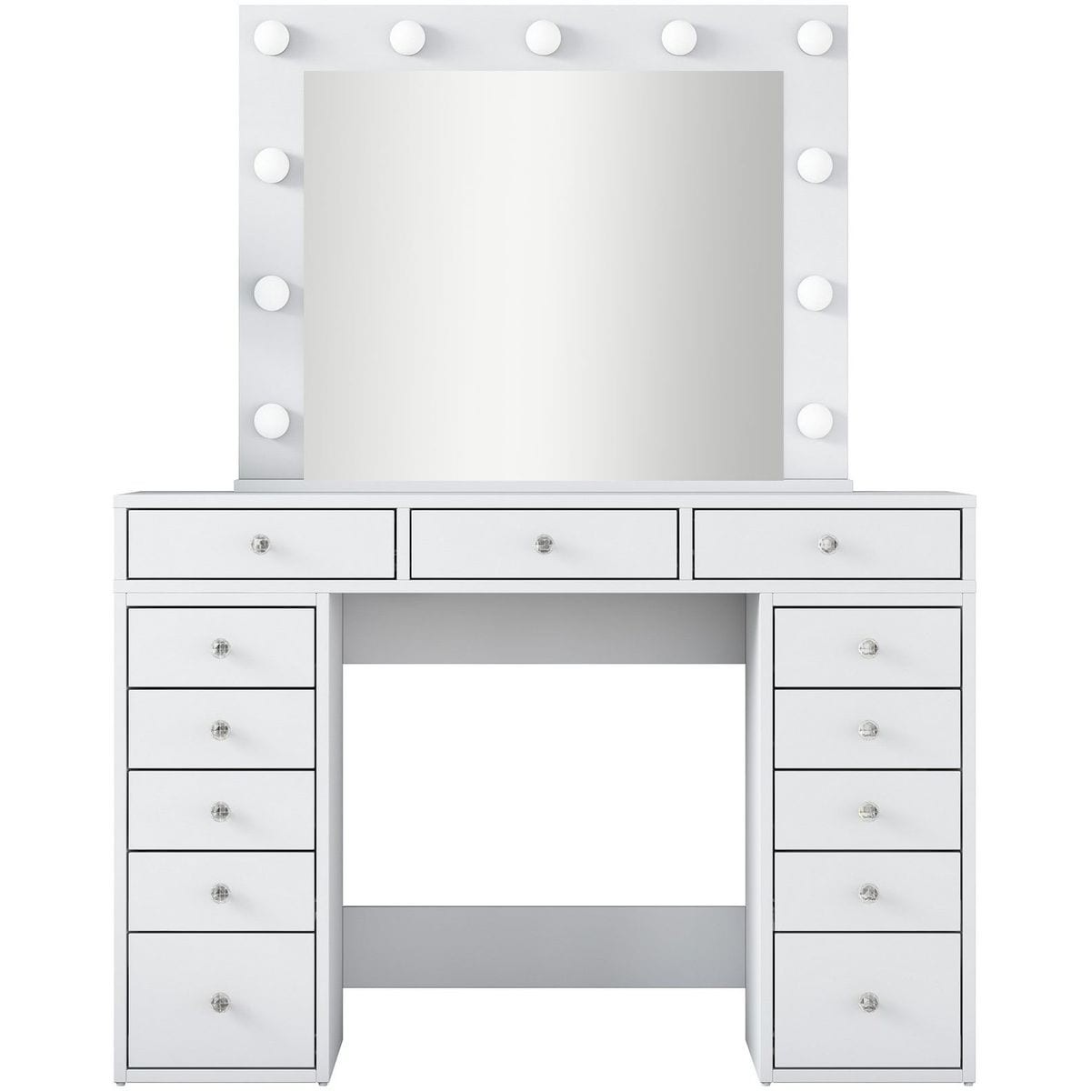 Coiffeuse 13 tiroirs avec miroir lumineux - AREZZO, HOMIFAB