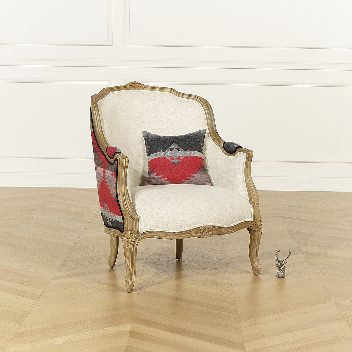 Fauteuil bergère en bois, lin et laine VICTOR, ROBIN DES BOIS