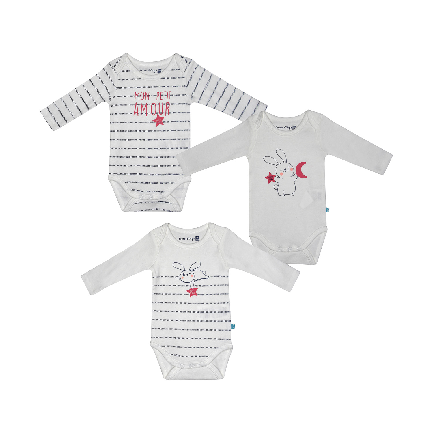Lot 3 bodies bebe filaire coton bio, SUCRE D'ORGE