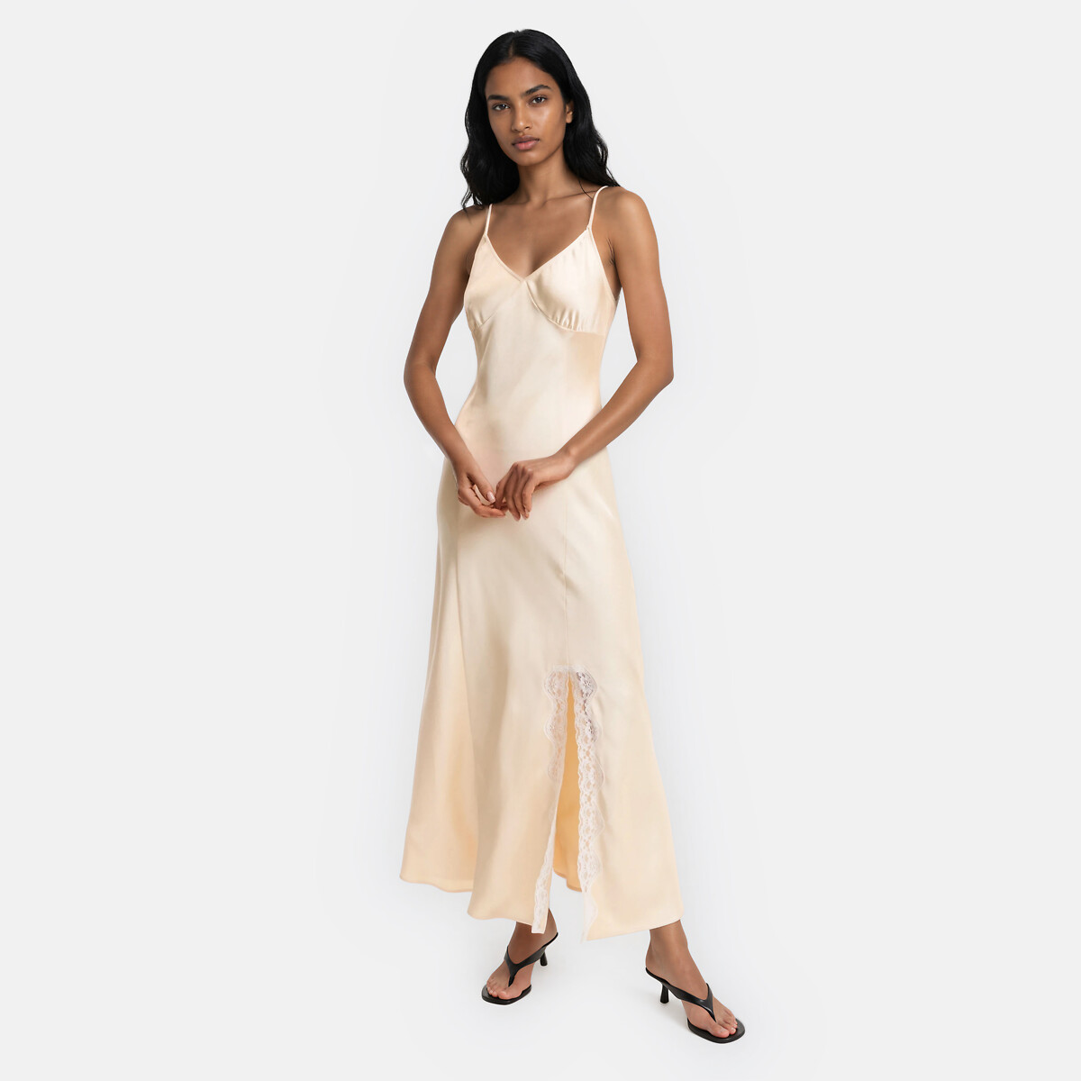 Robe longue à fines bretelles en satin, LA REDOUTE COLLECTIONS