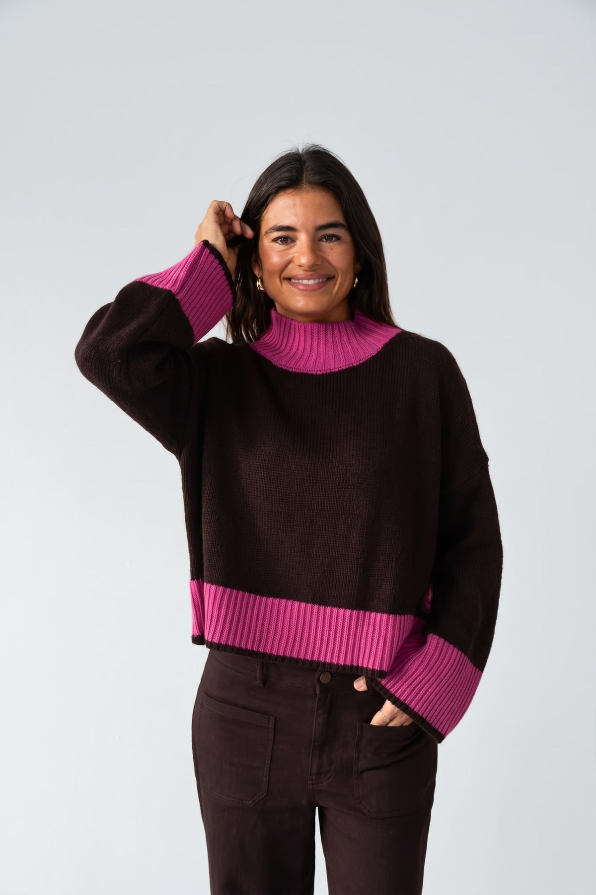 Pull col montant bords contrastés BRUNA, MINDTRAVELER