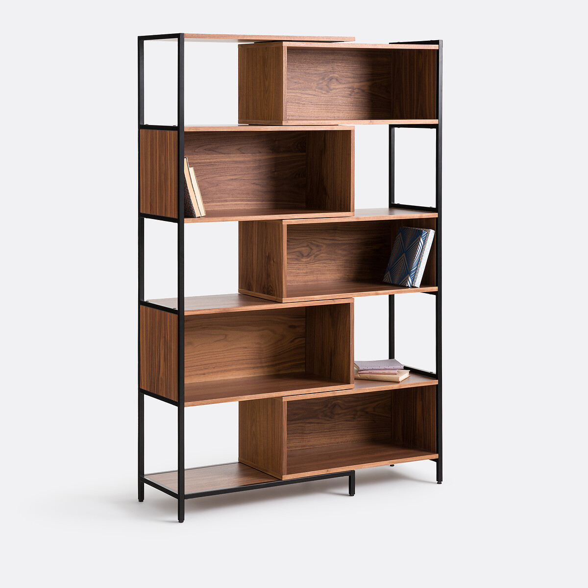 Volga modular bookcase in walnut veneer, walnut, La Redoute