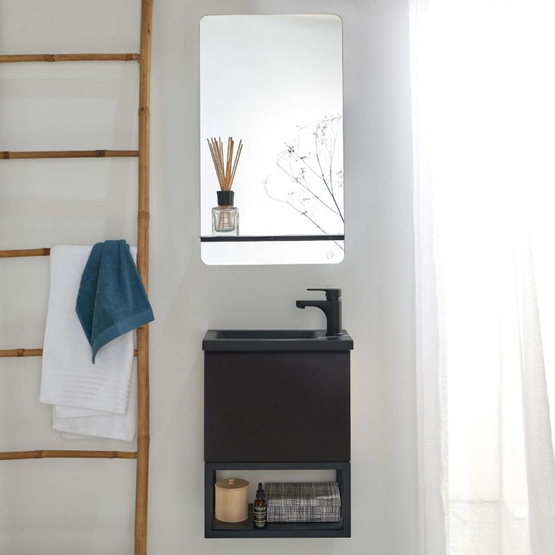 Ensemble lave-mains métal et bois avec miroir à tablette NOVA, MOB IN