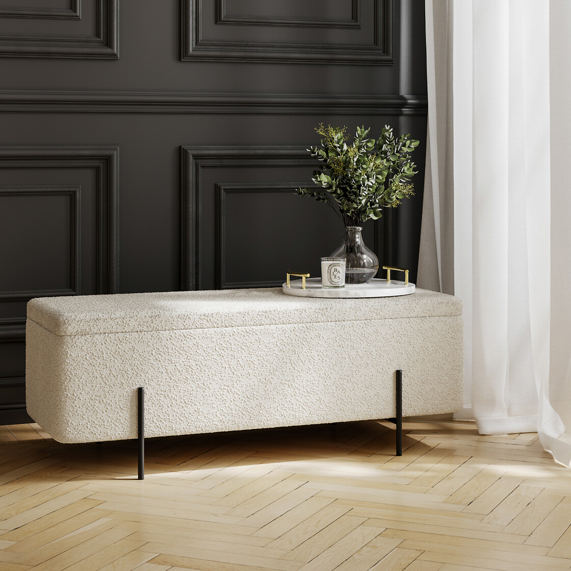 Bouclé Storage Ottoman Bench, SO'HOME