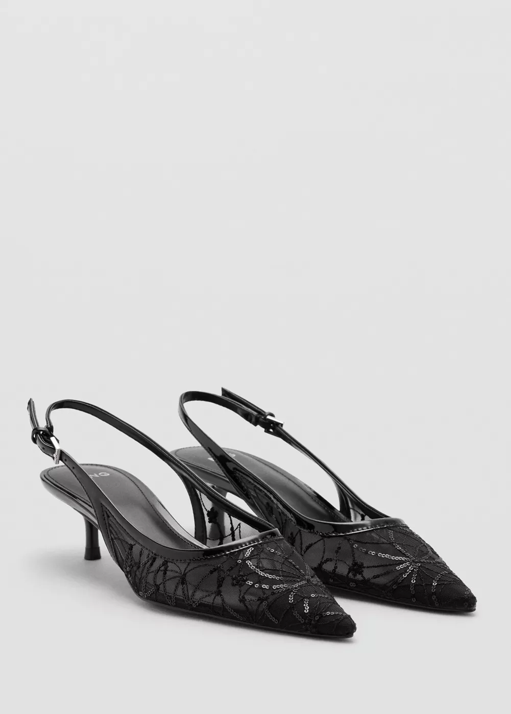 Chaussures talon kitten heel brodées de sequins, MANGO