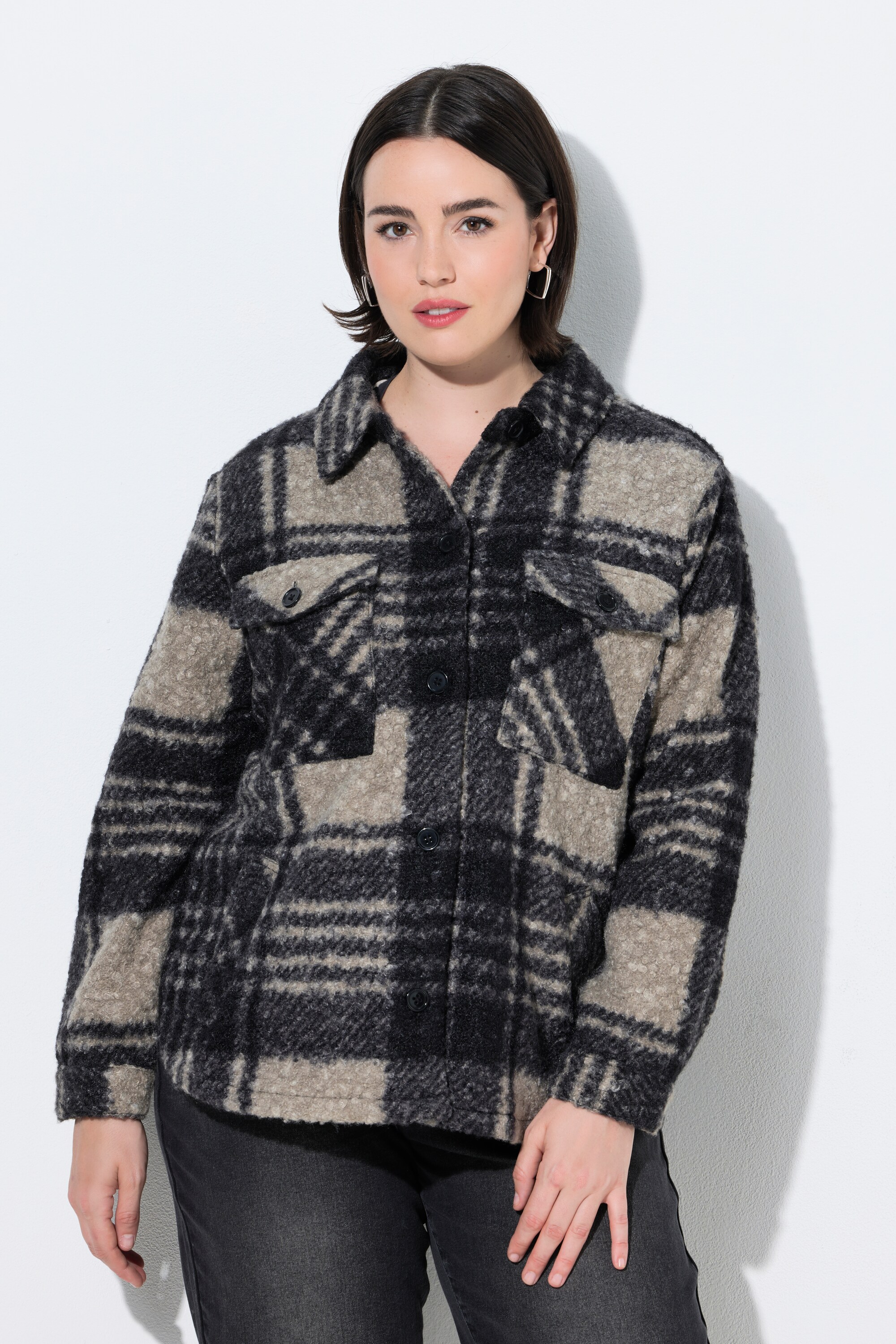 Shacket en polaire bouclée, motif à carreaux, ULLA POPKEN