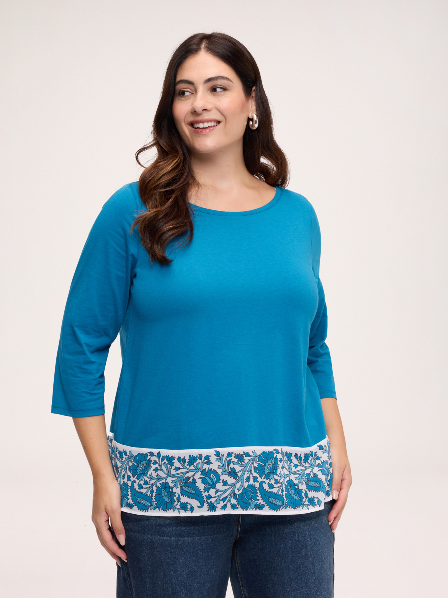 T-shirt avec bord imprimé, FIORELLA RUBINO