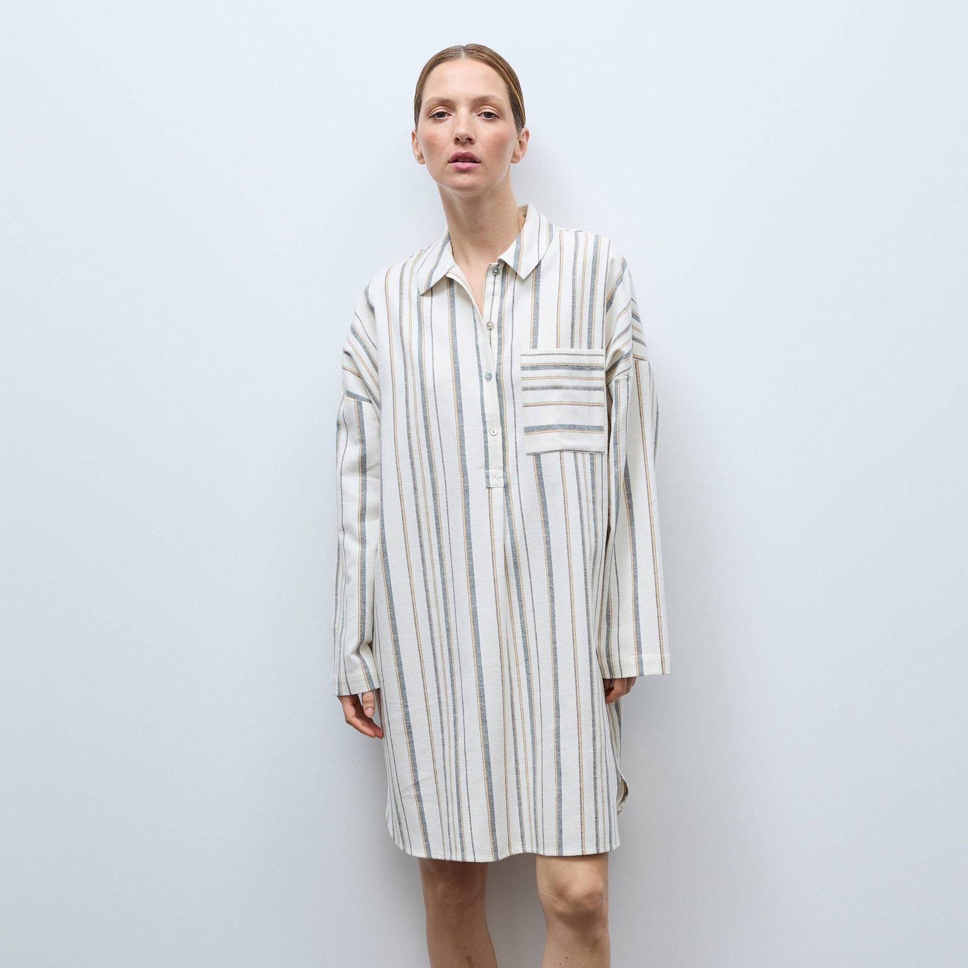 Chemise de nuit rayée en coton gratté, MONOPRIX