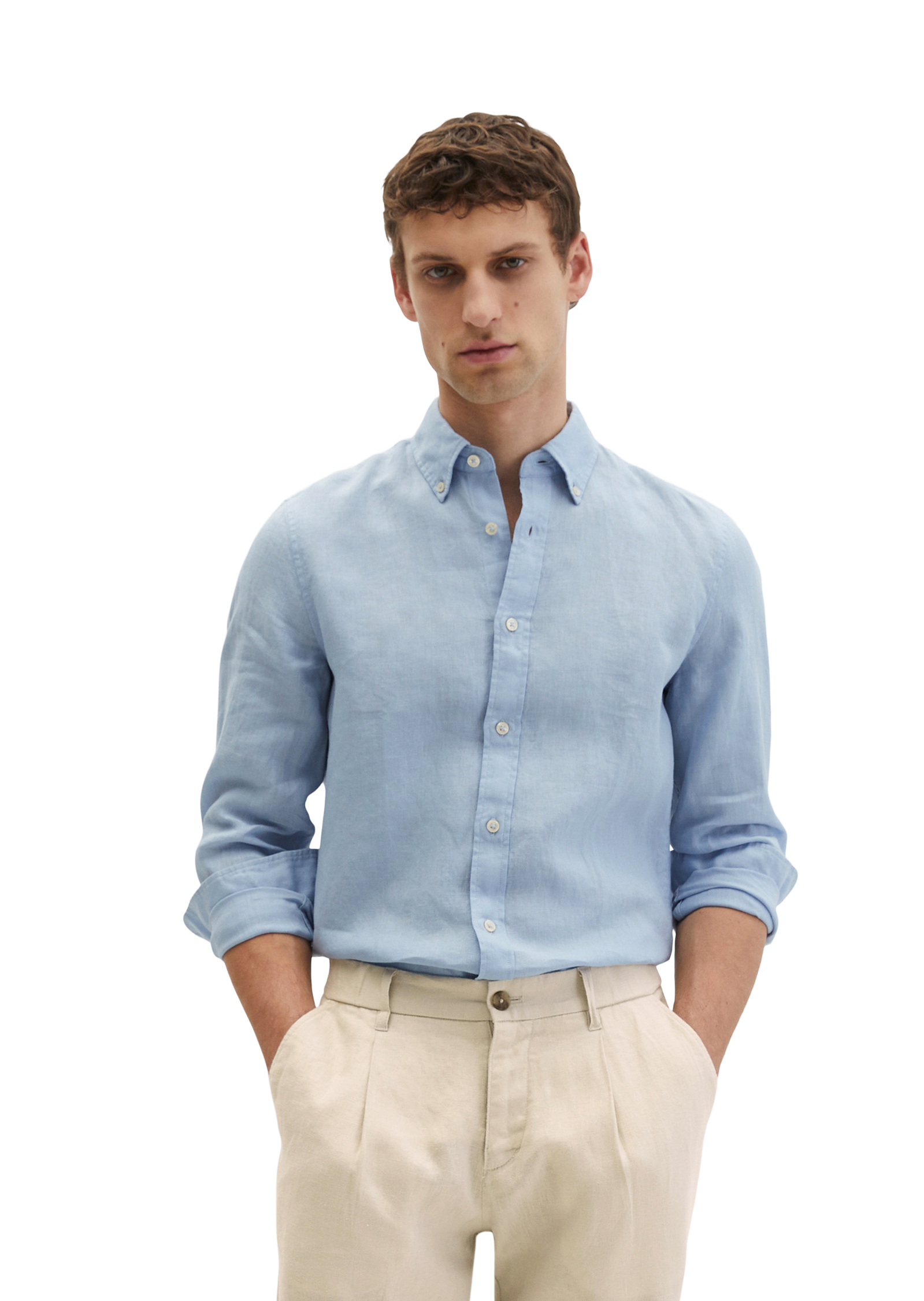 Chemise à col boutonné shaped en pur lin, MARC O'POLO