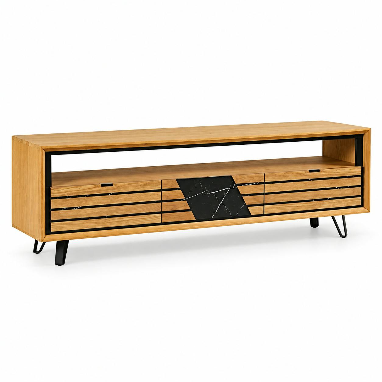Meuble tv design en bois de chêne finition miel, 3 tiroirs ESSEN, PIER IMPORT