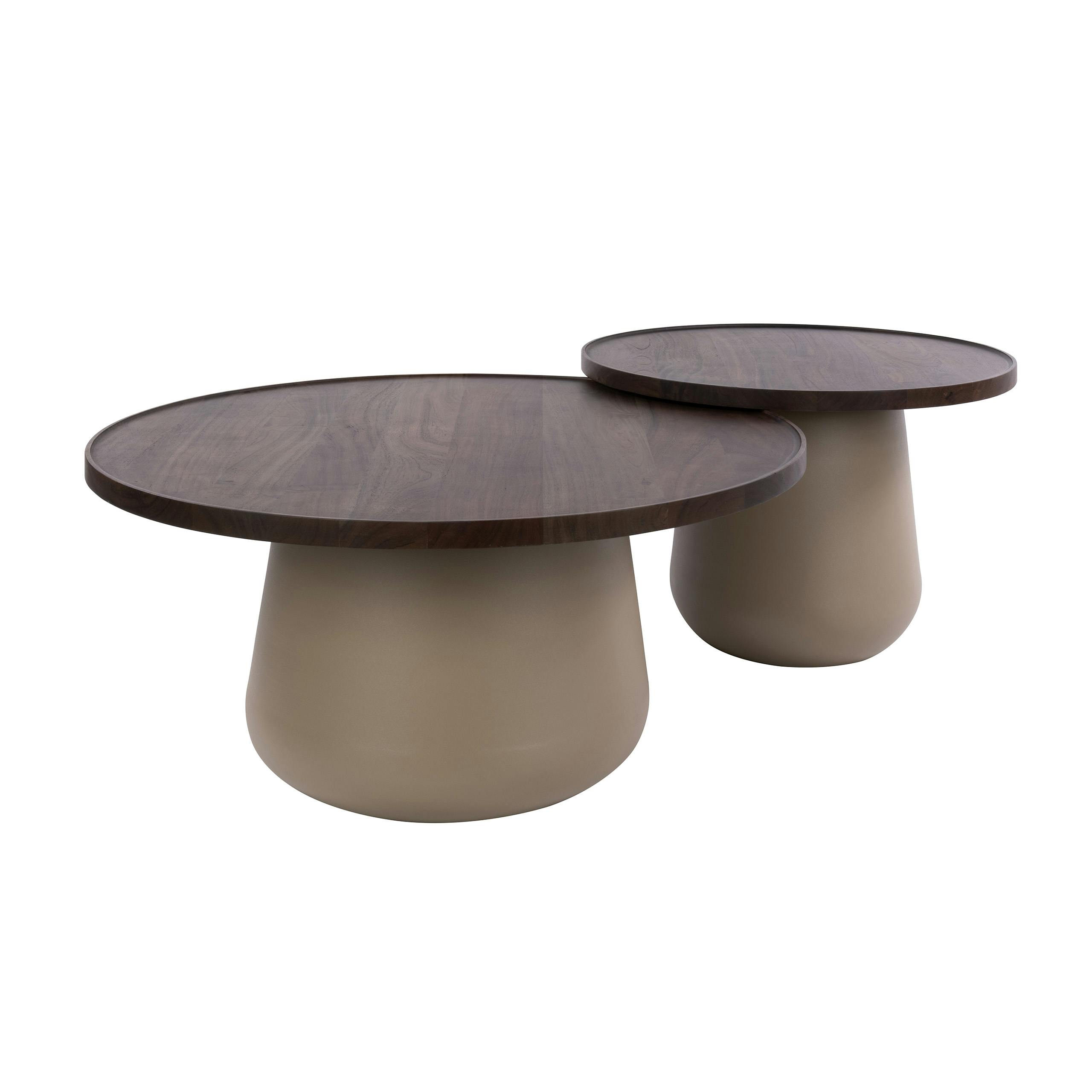 Table basse ronde bois d'acacia brun et métal (x2) NAKO, PIER IMPORT