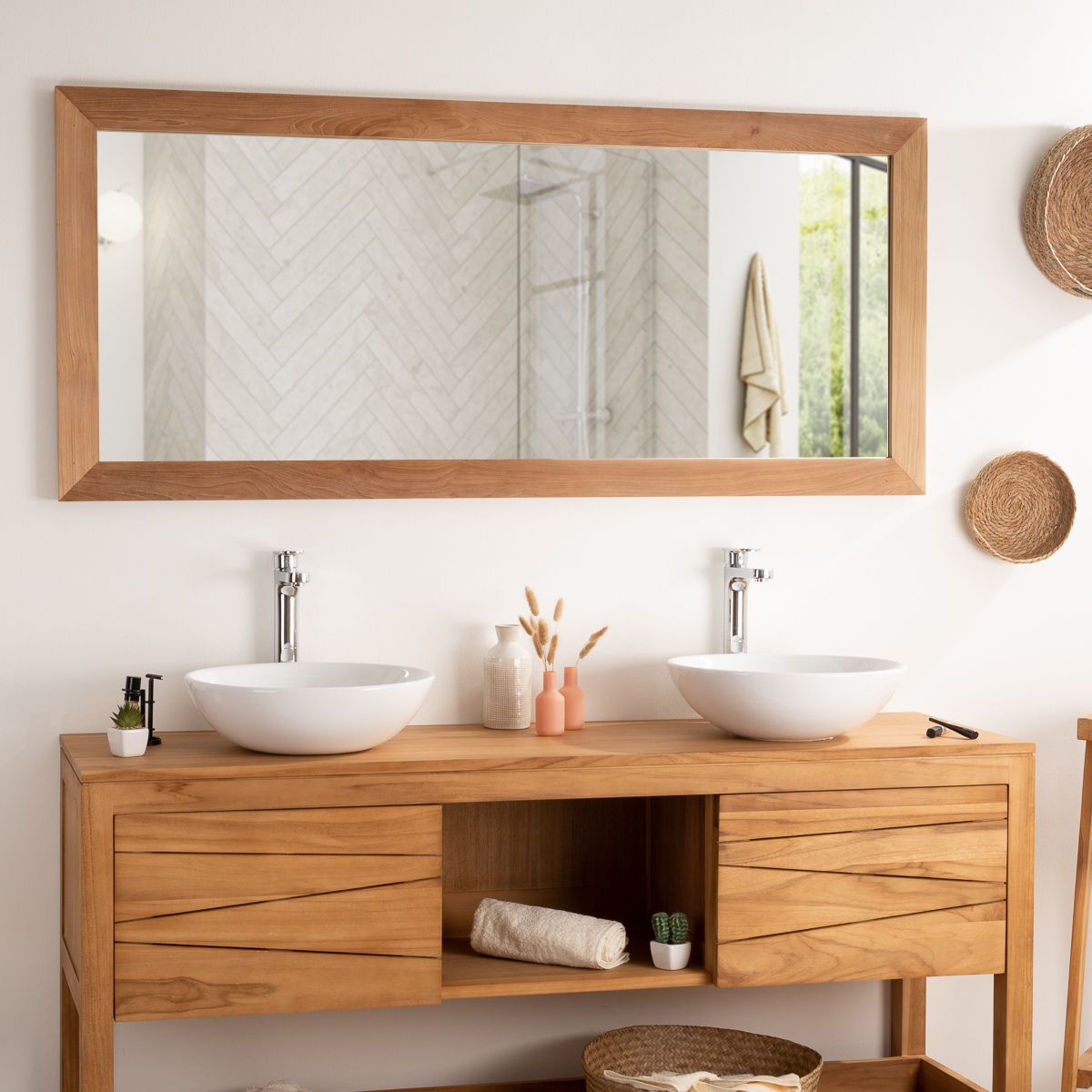 grand miroir en teck massif rectangle 160 x 70