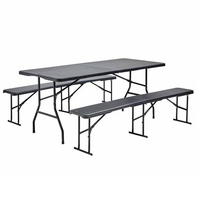 Table pliante 180 cm et 2 bancs pliables OVIALA