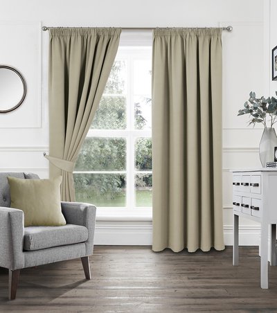Woven Light Filtering Pencil Pleat Curtains in Latte SO'HOME