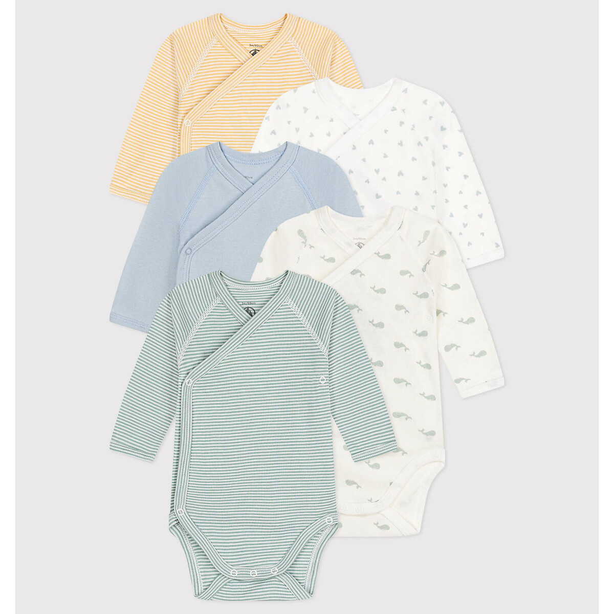 Bodies Petit Bateau Para Bebés - Pack De 5, Manga Larga, Algodón, Nacimiento
